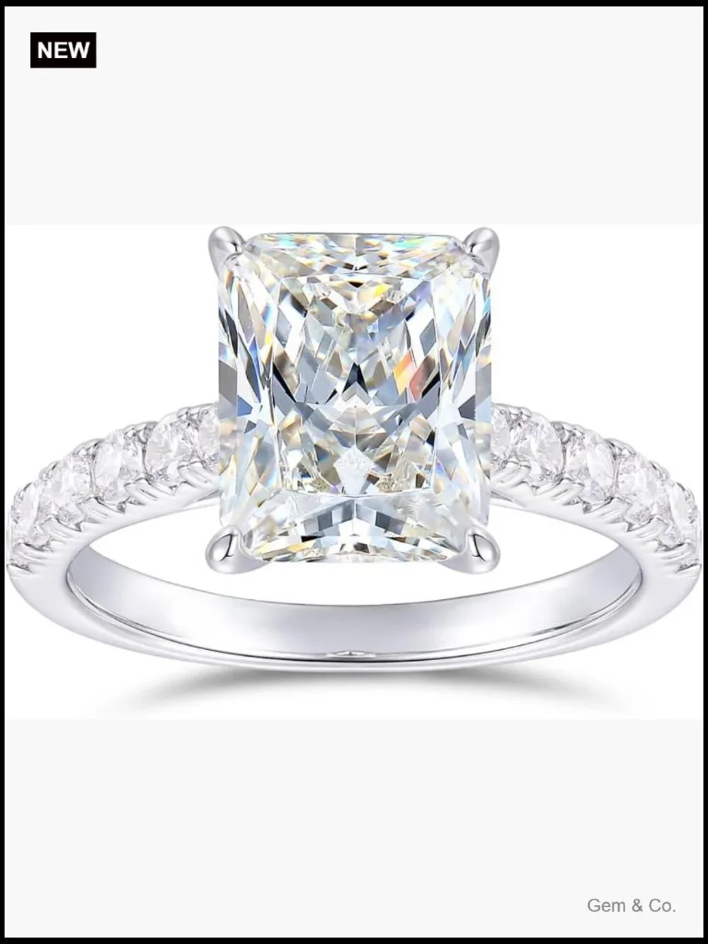 14K Solid Gold 4CT Radiant Cut Moissanite Engagement Ring